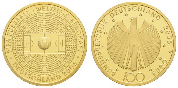 Bundesrepublik (Euro)  100 € 2005 A Fußball WM 2006 mit CoA und Originaletui  Jaeger 516 st