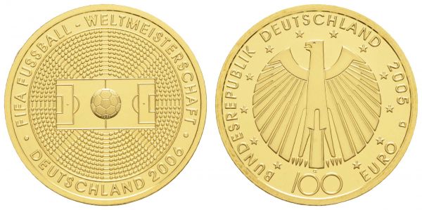 Bundesrepublik (Euro)  100 € 2005 D Fußball-WM mit CoA in Originaletui  Jaeger 516 st