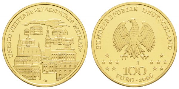 Bundesrepublik (Euro)  100 € 2006 J Weimar, mit CoA und Originaletui, dieses leicht lädiert  Jaeger 524 st