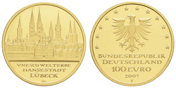 Bundesrepublik (Euro)  100 € 2007 F Lübeck mit CoA und Originaletui  Jaeger 531 st