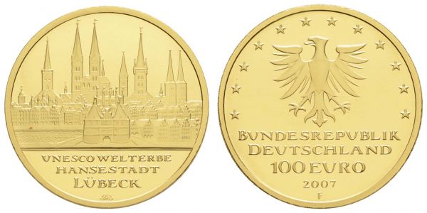 Bundesrepublik (Euro)  100 € 2007 F Lübeck mit CoA und Originaletui  Jaeger 531 st