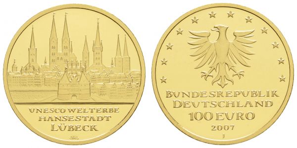 Bundesrepublik (Euro)  100 € 2007 J Lübeck mit CoA in Originaletui  Jaeger 531 st