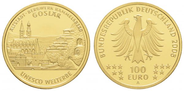 Bundesrepublik (Euro)  100 € 2008 A Goslar mit CoA in Originaletui  Jaeger 538 st