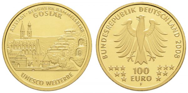 Bundesrepublik (Euro)  100 € 2008 F Goslar mit CoA und Originaletui  Jaeger 538 st