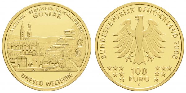 Bundesrepublik (Euro)  100 € 2008 G Goslar mit CoA und Originaletui  Jaeger 538 st