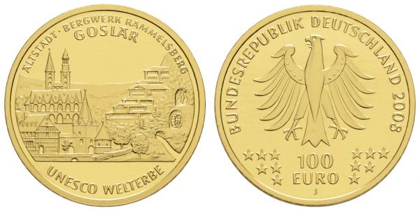 Bundesrepublik (Euro)  100 € 2008 J Goslar mit CoA und Originaletui  Jaeger 538 st