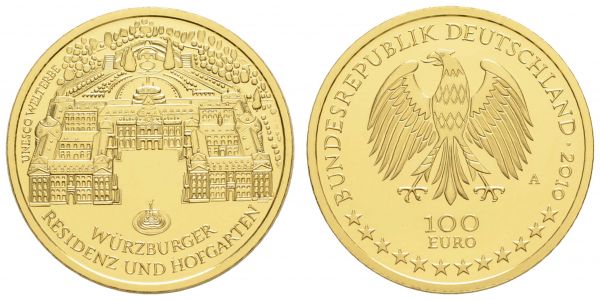 Bundesrepublik (Euro)  100 € 2010 A Würzburg mit CoA und Originaletui  Jaeger 555 st