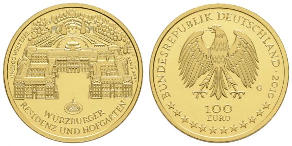 Bundesrepublik (Euro)  100 € 2010 G Würzburg mit CoA und Originaletui  Jaeger 555 st