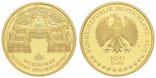 Bundesrepublik (Euro)  100 € 2010 J Würzburg mit CoA und Originaletui  Jaeger 555 st