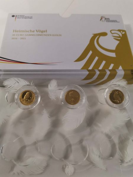 Bundesrepublik (Euro)  20 € 2016 A Heimische Vögel - Nachtigall, dazu 2017 Pirol A, 2018 Uhu D, alle 3 mit Zertifikat  Jaeger 608 ff st