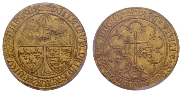 bis 1799 Frankreich Henri VI. d'Angleterre 1422-1453 Salut d'or 1423 2. Emission, Rouen PCGS MS63  Duplessy 443 A Fried. 301 Prachtexemplar. Sehr selten in dieser Erhaltung