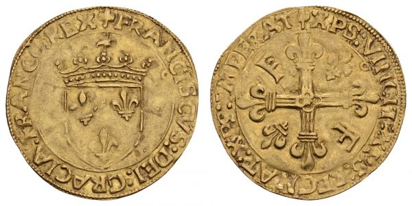 bis 1799 Frankreich Francois I., 1515-1547 Ecu d'or au soleil Toulouse 5. Typ, 3. Emission (21 Juli 1519), leichte Knickspur, ansonsten ss+  Fried. 345 Dupl. 775 Lafaurie 639