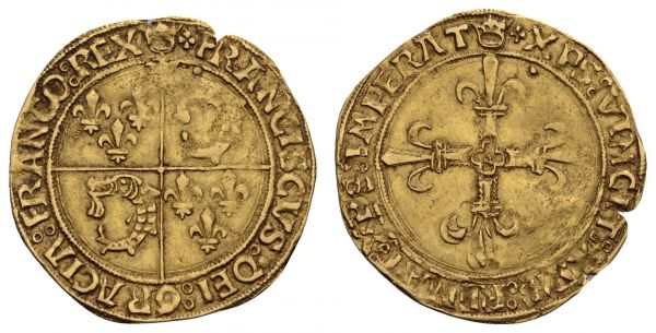 bis 1799 Frankreich Francois I., 1515-1547 Ecu d'or au soleil du Dauphiné 21.07.1519 Crémieu Av.: quadriertes Wappen France-Dauphiné, Rv.: Lilienkreuz  Dupl. 785 3.33 g. ss