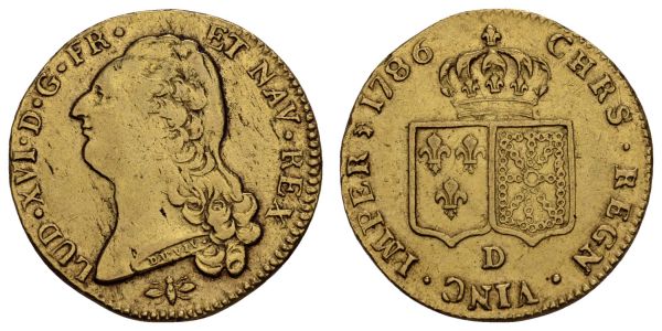 bis 1799 Frankreich Louis XVI., 1774-1793 Double Louis d'or à la tête nue 1786 D Lyon  Fried. 474 Duplessy 1706 Gadoury 363 15.25 g. ss+