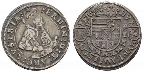 bis 1799 Habsburg Ferdinand I., 1521-1564 ¼ Taler ohne Jahr Ensisheim Elsass, kl. Kratzer im Avers, mit altem Sammlungszettelchen  Engel/Lehr 74 M./T. 563 Slg. Voltz 64 6.79 g. ss-vz