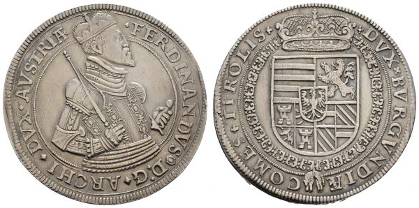 bis 1799 Habsburg Erzherzog Ferdinand, 1564-1595 Taler o.J. Hall Kratzer  Dav. 8102 M./T. 287 28.30 g. ss+