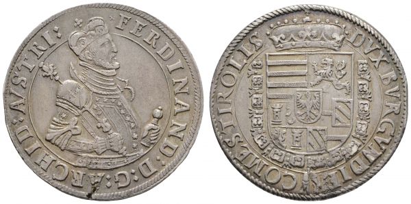 bis 1799 Habsburg Erzherzog Ferdinand, 1564-1595 Taler o.J. Hall Schrötlingsfehler  28.49 g. ss-vz