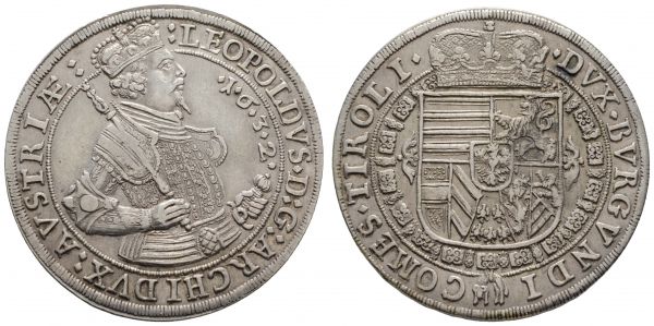 bis 1799 Habsburg Erzherzog Leopold V., 1619-1632 Taler 1632 Hall  Dav. 3338 Moser/Tursky 473 28.44 g. ss