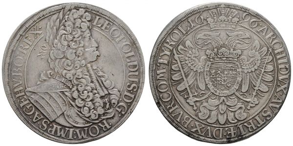 bis 1799 Habsburg Leopold I., 1657-1705 Taler 1696 Wien  Huszar 1374 Herinek 596 28.18 g. ss+