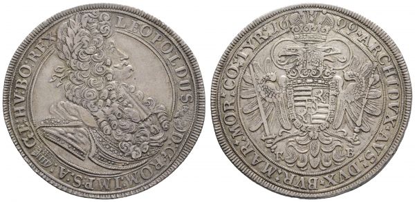 bis 1799 Habsburg Leopold I., 1657-1705 Taler 1699 KB Kremnitz  Dav. 3264 Huszar 1374 Herinek 746 28.63 g. ss+