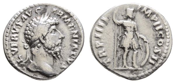 Römer Kaiserzeit Lucius Verus, 161-169 AR Denar 163-164 Rom Rv. stehender Mars mit Lanze und Schild  RIC 516 2.72 g. ss
