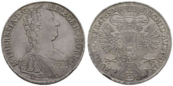 bis 1799 Habsburg Maria Theresia, 1740-1780 Konventionstaler 1765 Günzburg  Dav. 1147 Eypelt. 76 28.01 g. ss-vz