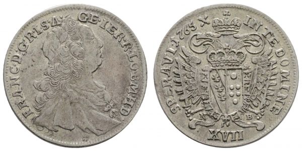 bis 1799 Habsburg Franz I., 1745-1765 XVII Kreuzer 1765 Nagybanya  Herinek 414 6.01 g. ss-vz