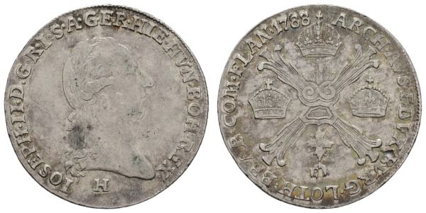 bis 1799 Habsburg Josef II., 1765-1790 ¼ Kronentaler 1788 Günzburg Kratzer  Herinek 211 J. 42 Reißen 64 7.37 g. selten in dieser Erhaltung ss-vz