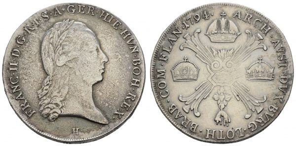 bis 1799 Habsburg Franz II. / I., 1792-1835 Kronentaler 1794 Günzburg min. just.  29.12 g. ss