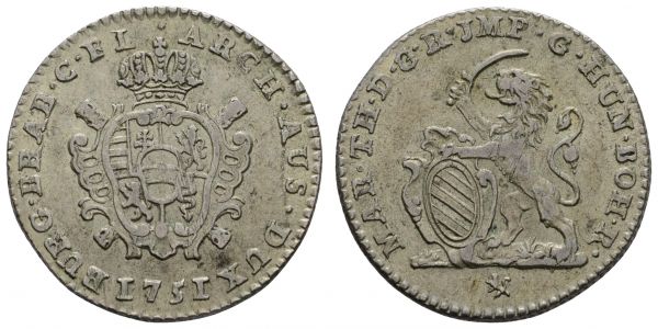 bis 1799 Niederlande Flandern Doppelschilling 1751 Brügge mit Titel Maria Theresia, justiert, fast vorzügliches Prachtexemplar  van Houdt 819 9.96 g. selten in dieser Erhaltung ss-vz