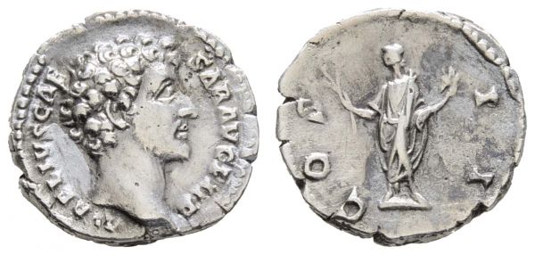 Römer Kaiserzeit Marcus Aurelius, 161-180 AR Denar 145-147 Rom Rv. stehender Honos  RIC 429a 2.92 g. ss+