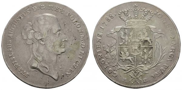 bis 1799 Polen Stanislaus August, 1764-1795 Taler 1788 Warschau  Dav. 1621 Parch. 1231 Kopicki 2481 (R2) 27.27 g. ss+