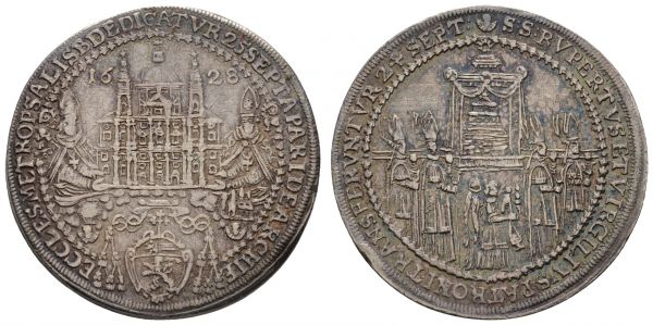 bis 1799 Salzburg Erzbistum Paris Graf von Lodron, 1619-1653 ½ Taler 1628 Auf die Domweihe  Zöttl 1438 Probszt 1167 14.19 g. ss