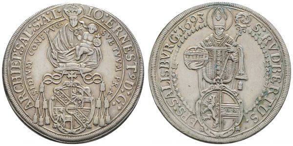 bis 1799 Salzburg Erzbistum Johann Ernst von Thun und Hohenstein, 1687-1709 Taler 1693  Zöttl 2165 Dav. 3510 28.88 g. fast vz