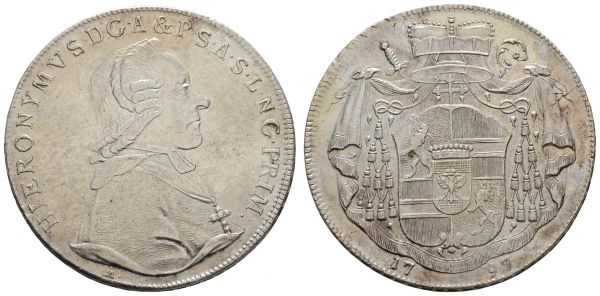 bis 1799 Salzburg Erzbistum Hieronymus Graf Colloredo 1772 - 1803 Taler 1797  Dav. 1265 27.91 g. fast vz