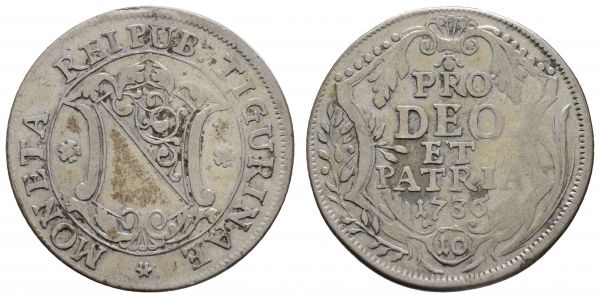 bis 1799 Schweiz Zürich, Stadt 10 Schilling 1736 mit altem Sammlerzettelchen  HMZ 2-1167 4.71 g. ss