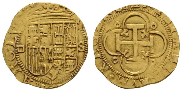 bis 1799 Spanien Johanna die Wahnsinnige und Carlos I., 1504-1516 Escudo ohne Jahr Sevilla Av.: Wappen, Rv.: Kreuz von Jerusalem in Vierpass  Fried. 153 3.36 g. ss