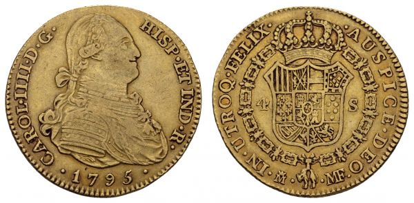 bis 1799 Spanien Carlos IV. 1788-1808 4 Escudos 1795 Madrid  Fried. 204 13.41 g. ss-vz