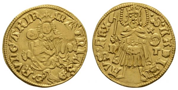 bis 1799 Ungarn, Königreich Matthias Corvinus, 1458-1490 Goldgulden ohne Jahr Av.: Maria mit Kind, Rv.: Ladislaus von vorn  Fried. 22 3.41 g. ss-vz