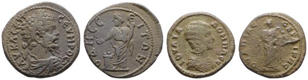 Römer Kaiserzeit Septimius Severus, 193-211 Æ Provinzialprägung, dazu Provinzialprägung der Julia Domna  11.04 g. ss+