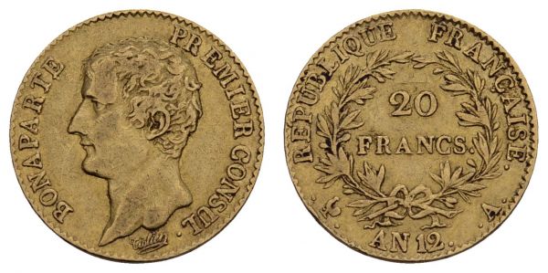 ab 1800 Frankreich Konsulat 1799-1804 20 FF Ans 12 (1803/04) A Paris  Fried. 487 Gad. 1021 6.41 g. ss