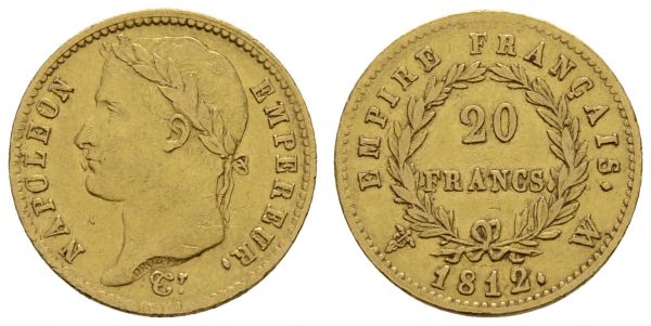 ab 1800 Frankreich Napoléon I., 1804-1814 20 FF 1812 Lille  Fried. 516 Gadoury 1025 6.40 g. ss