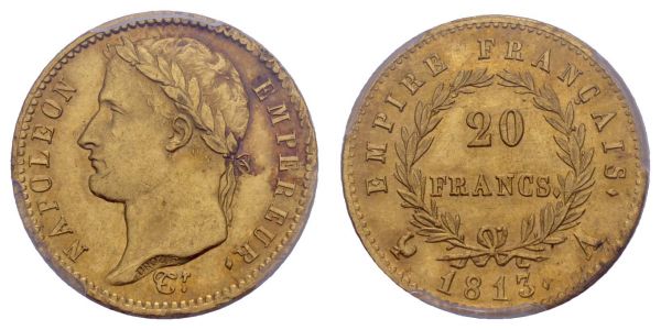 ab 1800 Frankreich Napoléon I. 1804-1814 20 FF 1813 A PCGS MS63  KM 695.1