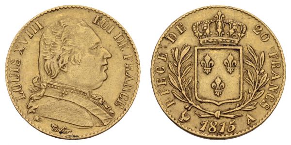 ab 1800 Frankreich Louis XVIII., 1814-1824 20 FF 1815 A Paris  KM 706.1 Fried. 525 Gadoury 1026 ss