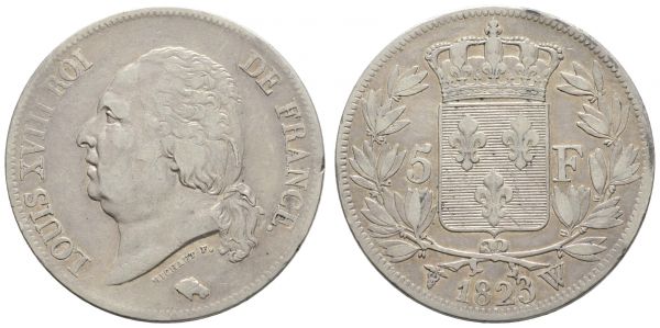 ab 1800 Frankreich Louis XVIII., 1814-1824 5 FF 1823 Lille  Dav. 87 Mazard 676 Gadoury 614 24.76 g. ss