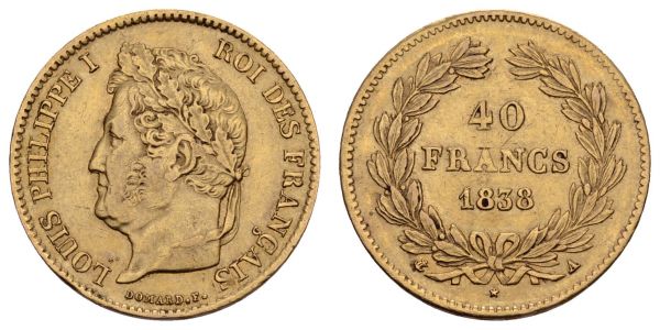 ab 1800 Frankreich Louis Philippe I., 1830-1848 40 FF 1838 A Paris  Gadoury 1106 Fried. 557 ss