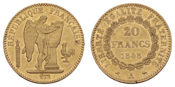 ab 1800 Frankreich 2. Republik 1848-1852 20 FF 1848 A  Fried. 565 Schlum. 250 Gadoury 1032 ss-vz