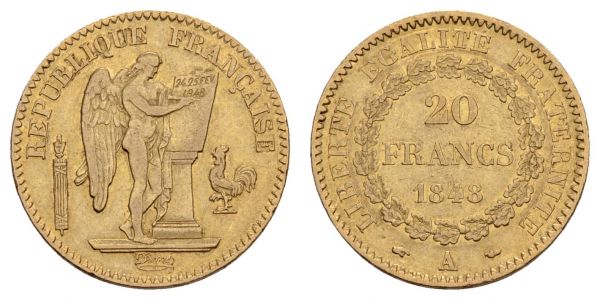 ab 1800 Frankreich 2. Republik 1848-1852 20 FF 1848 A Paris ss/vz  KM 825 Fried. 565 Gadoury 1032