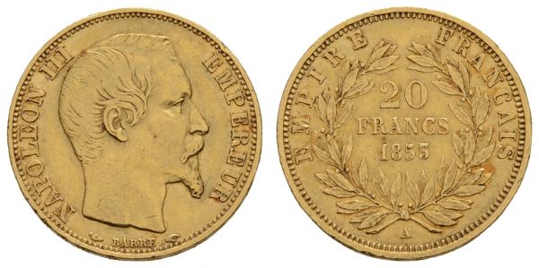 ab 1800 Frankreich Napoleon III. 1852-1870 20 FF 1853 Paris  Fried. 573 Gad. 1061 Schl. 278 Mazard 1434 ss