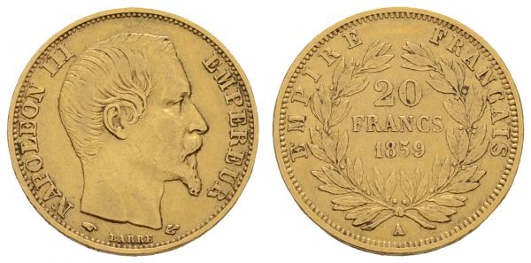 ab 1800 Frankreich Napoleon III. 1852-1870 20 Francs 1859 A  KM 781.1 ss